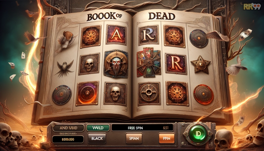 Giao diện Book of Dead với biểu tượng Wild và Free Spin tại RR99