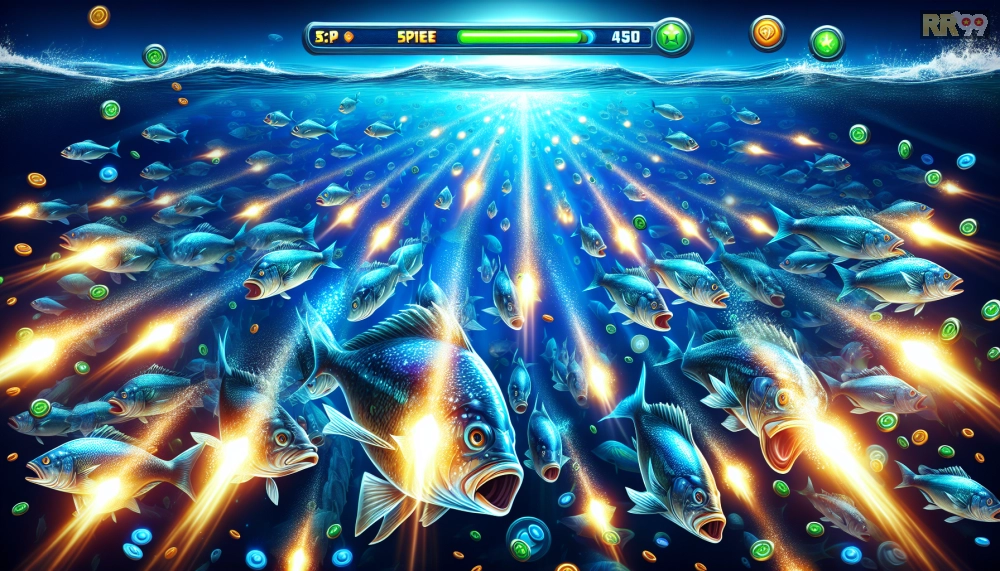 Đàn cá lớn trong Mega Fish Blitz với hiệu ứng bắn súng mạnh mẽ