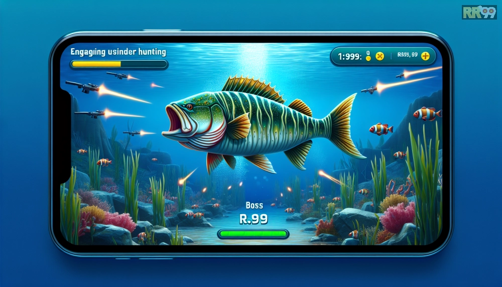 Giao diện chơi Ocean Hunter Pro với hiệu ứng bắn súng và cá boss xuất hiện